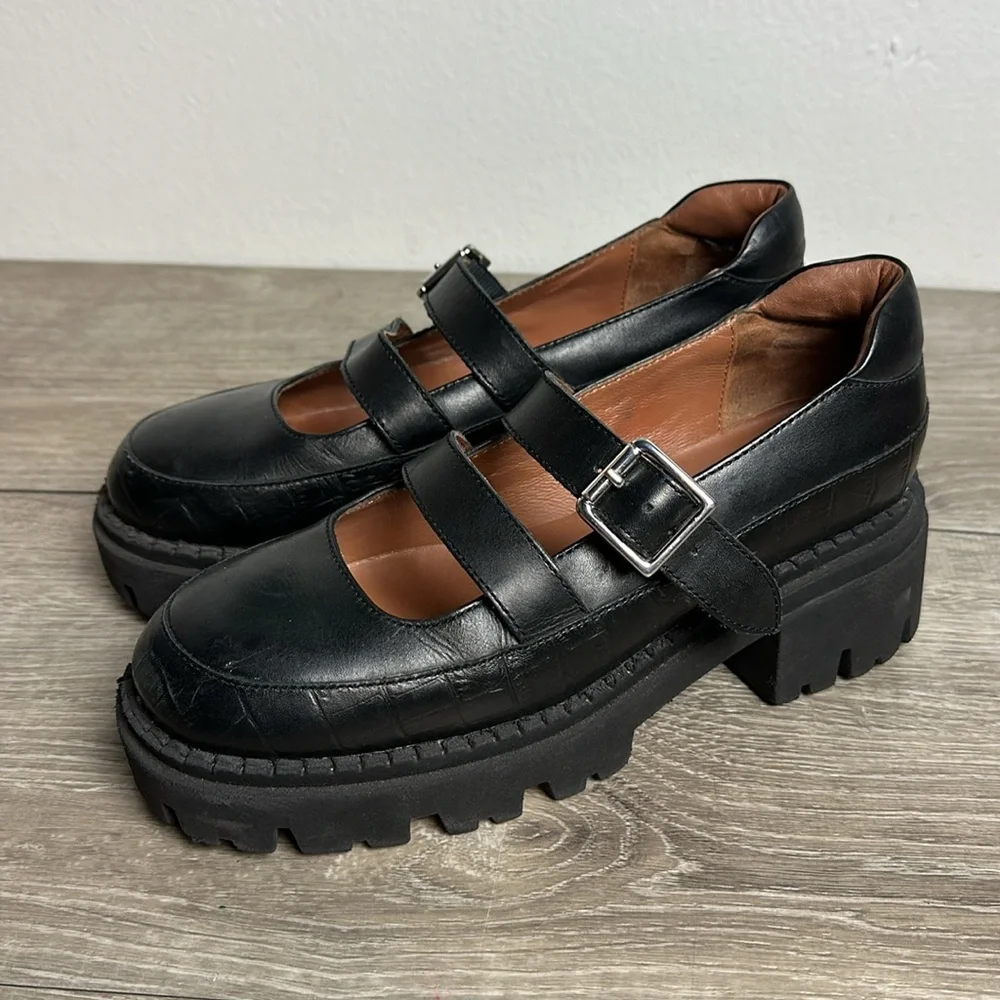 Free People Black Chunky Platform Mary Jane Loafers
